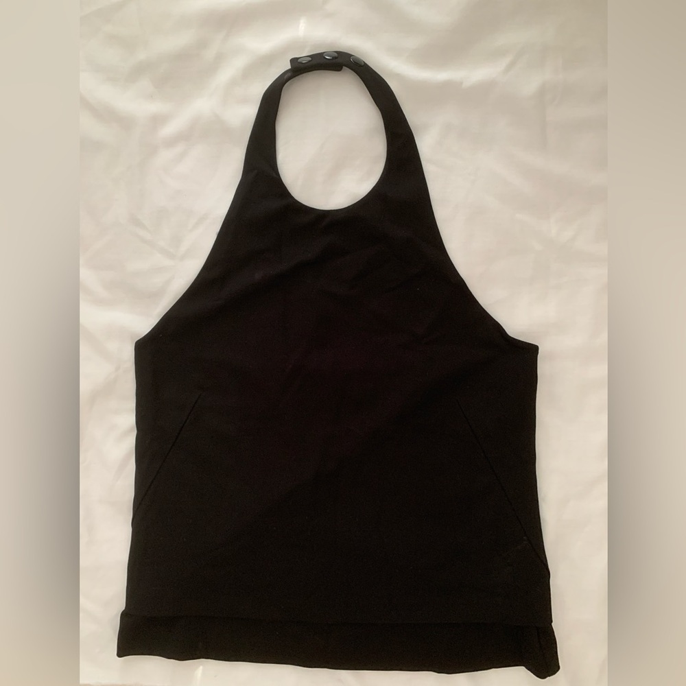 NWT rag & bone Irina Snap Halter Top Black Size L Layered Stretch Halter